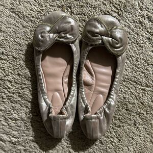 See By‎ Chloe "Clara" Ballerina Flats, Nude Pink Leather, Bows Zippers, Size 37